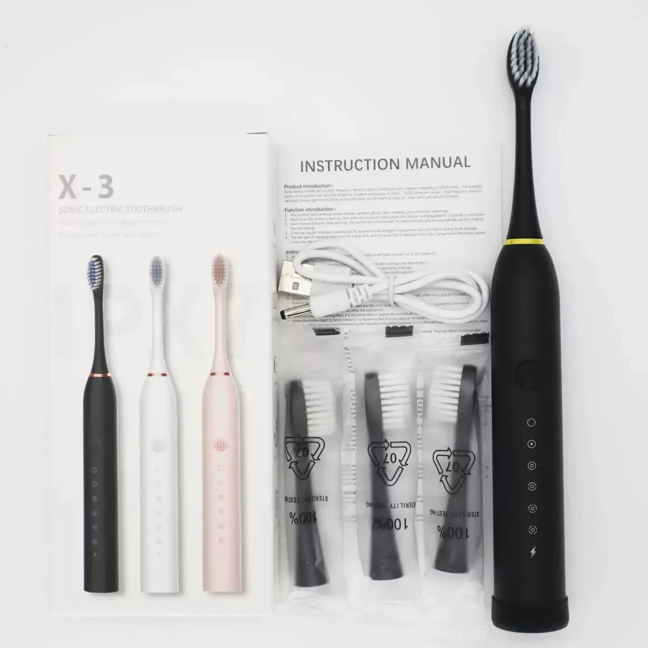 مسواک برقی هوشمند مدل X-3 Sonic Electric Toothbrush IPX-7 مشکی