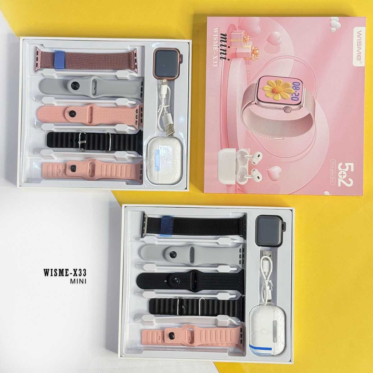 ساعت هوشمند زنانه کوچک WISME X33 mini با 5 بند و ایرپاد اپل